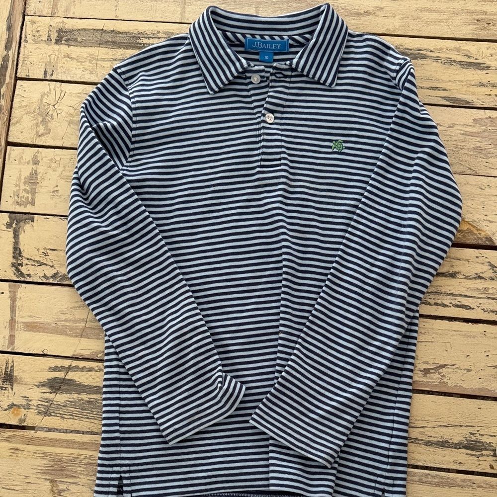J. Bailey Boys Navy & White Striped Long Sleeve Polo